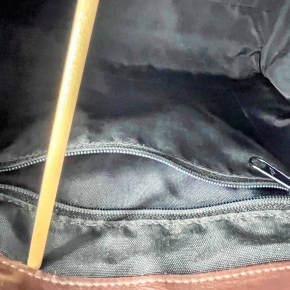 BRIGHTON  BLACK NYLON CROC BROWN EMBOSSED LEATHER SHOULDER DOUBLE BRAIDED STRAPS - Picture 7 of 12